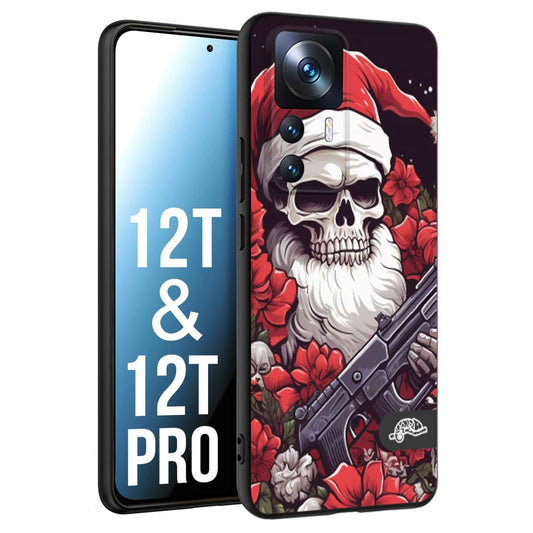 CUSTOMIZZA - Custodia cover nera morbida in tpu compatibile per Xiaomi 12T - 12T PRO teschio natale santa claus fiori tattoo disegnato