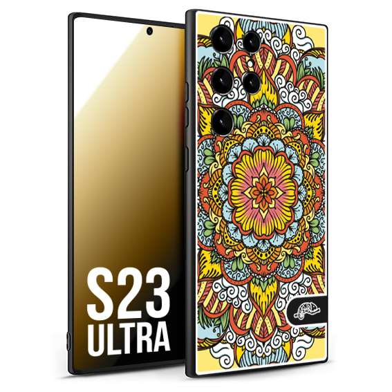 CUSTOMIZZA - Custodia cover nera morbida in tpu compatibile per Samsung S23 ULTRA mandala colorato fiore nuvole arancione