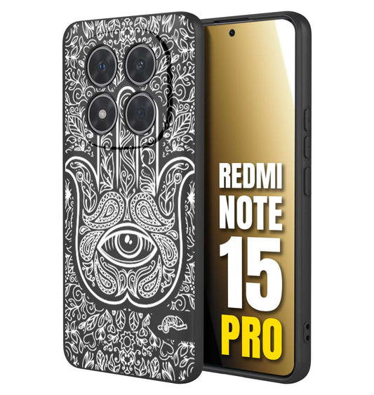 CUSTOMIZZA - Custodia cover nera morbida in tpu compatibile per Xiaomi Redmi Note 15 PRO mano di fatima effetto rilievo mandala donna