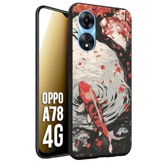 CUSTOMIZZA - Custodia cover nera morbida in tpu compatibile per Oppo A78 4G giapponese lago carpa koi rossa con foglie d'acero rosso disegnata tattoo