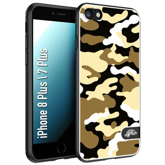 CUSTOMIZZA - Custodia cover nera morbida in tpu compatibile per iPhone 7 Plus - 8 plus camouflage mimetico militare giallo desert brown