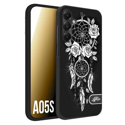 CUSTOMIZZA - Custodia cover nera morbida in tpu compatibile per Samsung A05S acchiappasogni dreamcatcher black and white bianco a rilievo disegnato tattoo tatuaggio