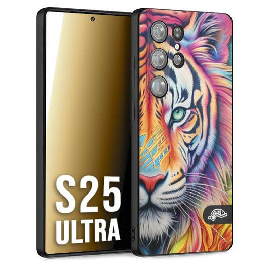 CUSTOMIZZA - Custodia cover nera morbida in tpu compatibile per Samsung S25 ULTRA animali color tigre tiger viso colori vibranti disegnato schizzo