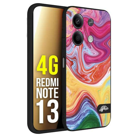 CUSTOMIZZA - Custodia cover nera morbida in tpu compatibile per Xiaomi Redmi Note 13 4G colorata fantasia vortice marmo onde verde fucsia gialla