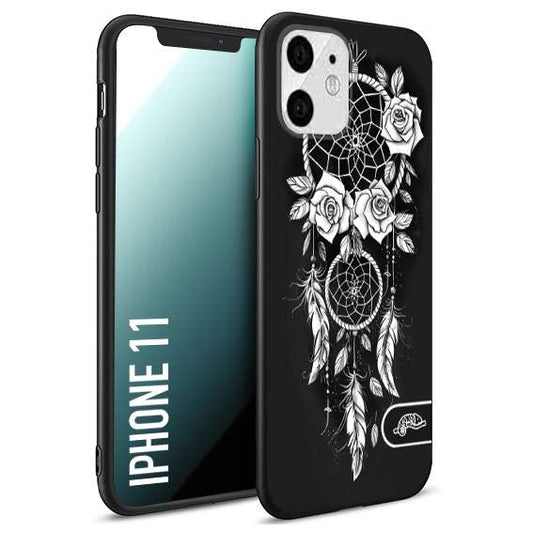 CUSTOMIZZA - Custodia cover nera morbida in tpu compatibile per iPhone 11 acchiappasogni dreamcatcher black and white bianco a rilievo disegnato tattoo tatuaggio