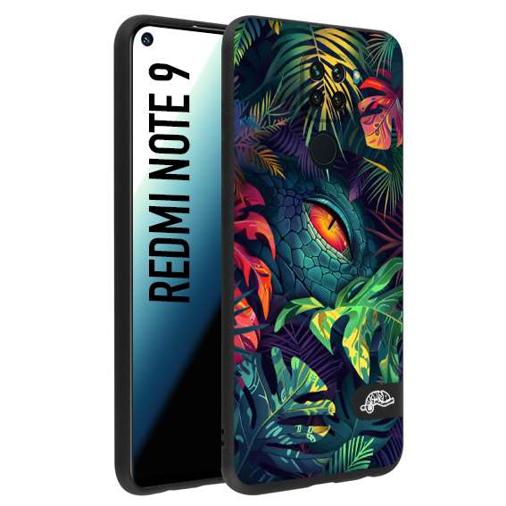CUSTOMIZZA - Custodia cover nera morbida in tpu compatibile per Xiaomi Redmi Note 9 animali color giungla tropicale occhio di coccodrillo alligatore disegnato