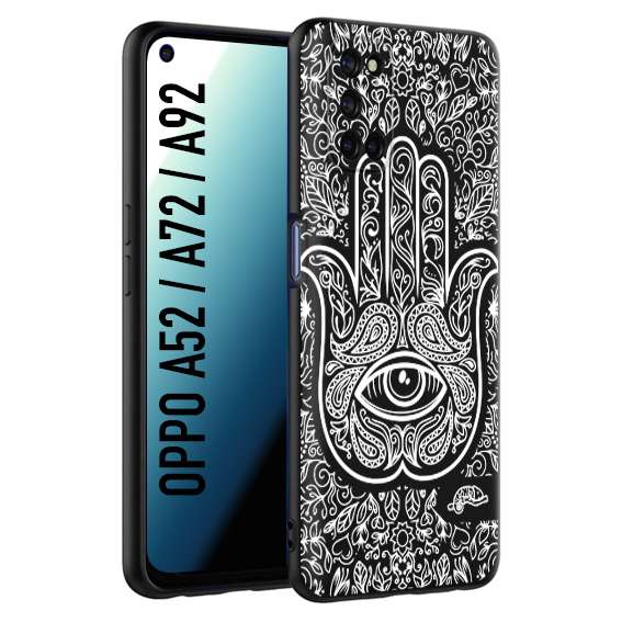 CUSTOMIZZA - Custodia cover nera morbida in tpu compatibile per Oppo A52 - A72 - A92 mano di fatima effetto rilievo mandala donna