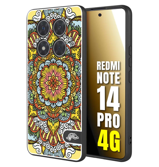 CUSTOMIZZA - Custodia cover nera morbida in tpu compatibile per Xiaomi Redmi Note 14 PRO 4G mandala colorato fiore nuvole arancione