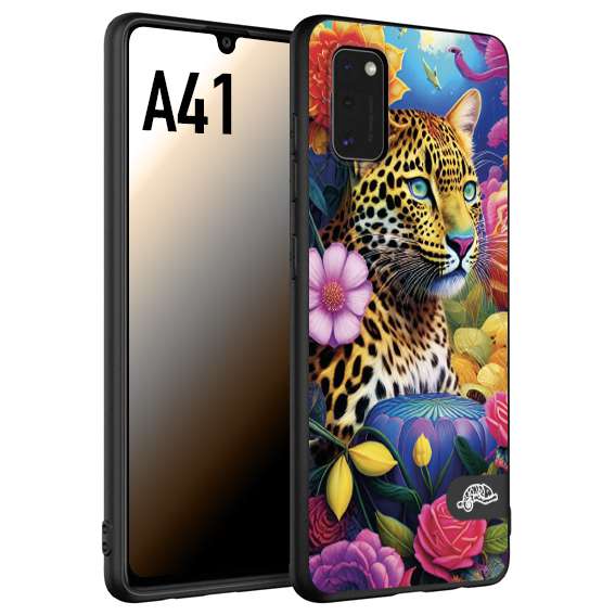 CUSTOMIZZA - Custodia cover nera morbida in tpu compatibile per Samsung A41 astratti donna flower fantasia leopardo ghepardo animali colorati