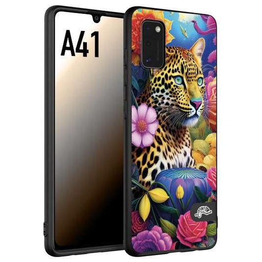 CUSTOMIZZA - Custodia cover nera morbida in tpu compatibile per Samsung A41 astratti donna flower fantasia leopardo ghepardo animali colorati
