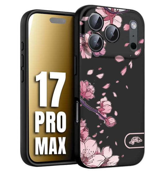 CUSTOMIZZA - Custodia cover nera morbida in tpu compatibile per iPhone 17 PRO MAX giapponese fiori di ciliegio in fiore a rilievo disegnata tattoo