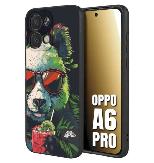 CUSTOMIZZA - Custodia cover nera morbida in tpu compatibile per Oppo A6 PRO estate disegnata cocktails animali simpatici panda mojito