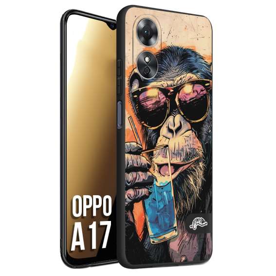 CUSTOMIZZA - Custodia cover nera morbida in tpu compatibile per Oppo A17 estate disegnata cocktails animali simpatici scimmia monkey negroni