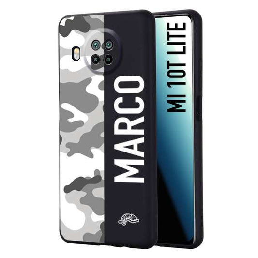 CUSTOMIZZA - Custodia cover nera morbida in tpu compatibile per Xiaomi Mi 10T LITE camouflage mimetico militare personalizzata nome bianco