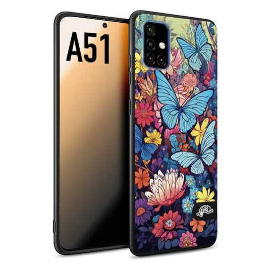 CUSTOMIZZA - Custodia cover nera morbida in tpu compatibile per Samsung A51 farfalle butterfly moderno donna disegnate gialla blu rosa