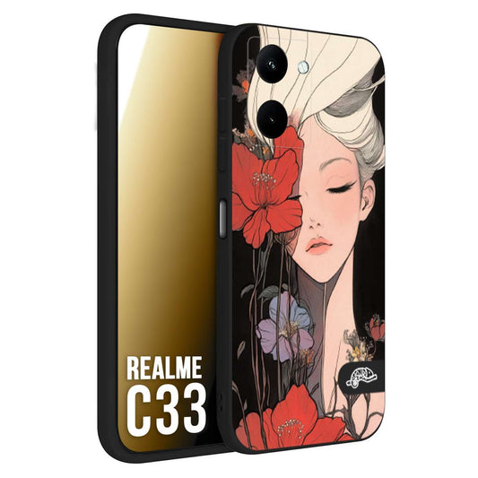 CUSTOMIZZA - Custodia cover nera morbida in tpu compatibile per Realme C33 woman flower Fantasia Floreale Design Donna e Fiori, Retro Artistico