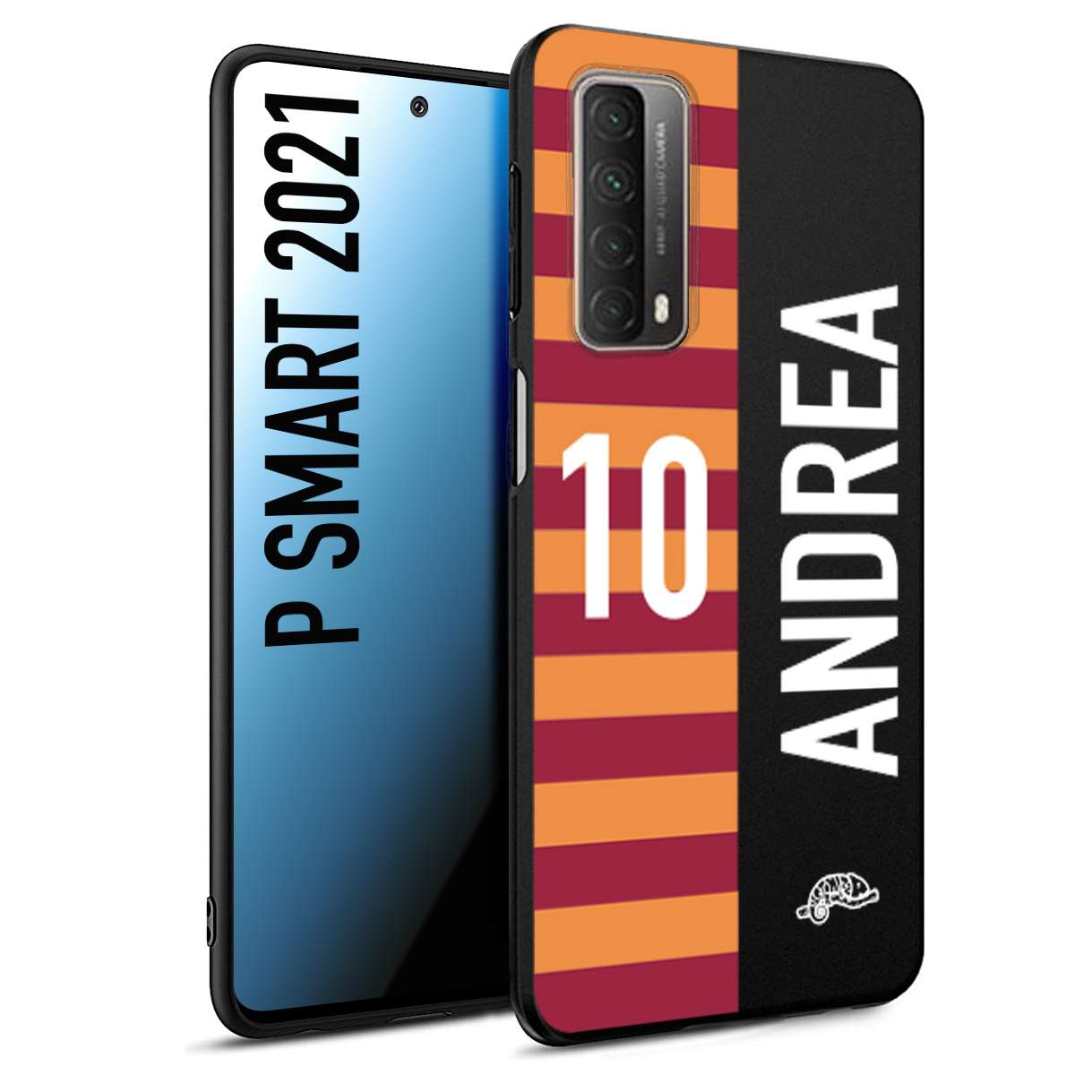 CUSTOMIZZA - Custodia cover nera morbida in tpu compatibile per Huawei P Smart 2021 personalizzata calcio football nome e numero calciatori giallo rossi