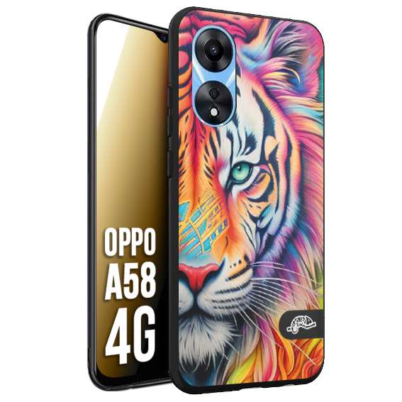CUSTOMIZZA - Custodia cover nera morbida in tpu compatibile per Oppo A58 4G animali color tigre tiger viso colori vibranti disegnato schizzo