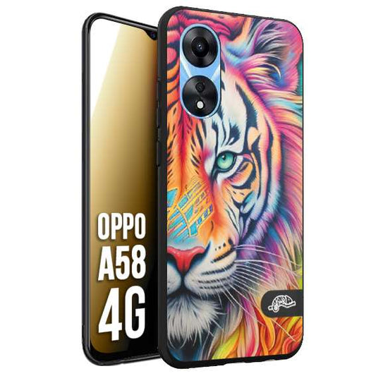CUSTOMIZZA - Custodia cover nera morbida in tpu compatibile per Oppo A58 4G animali color tigre tiger viso colori vibranti disegnato schizzo