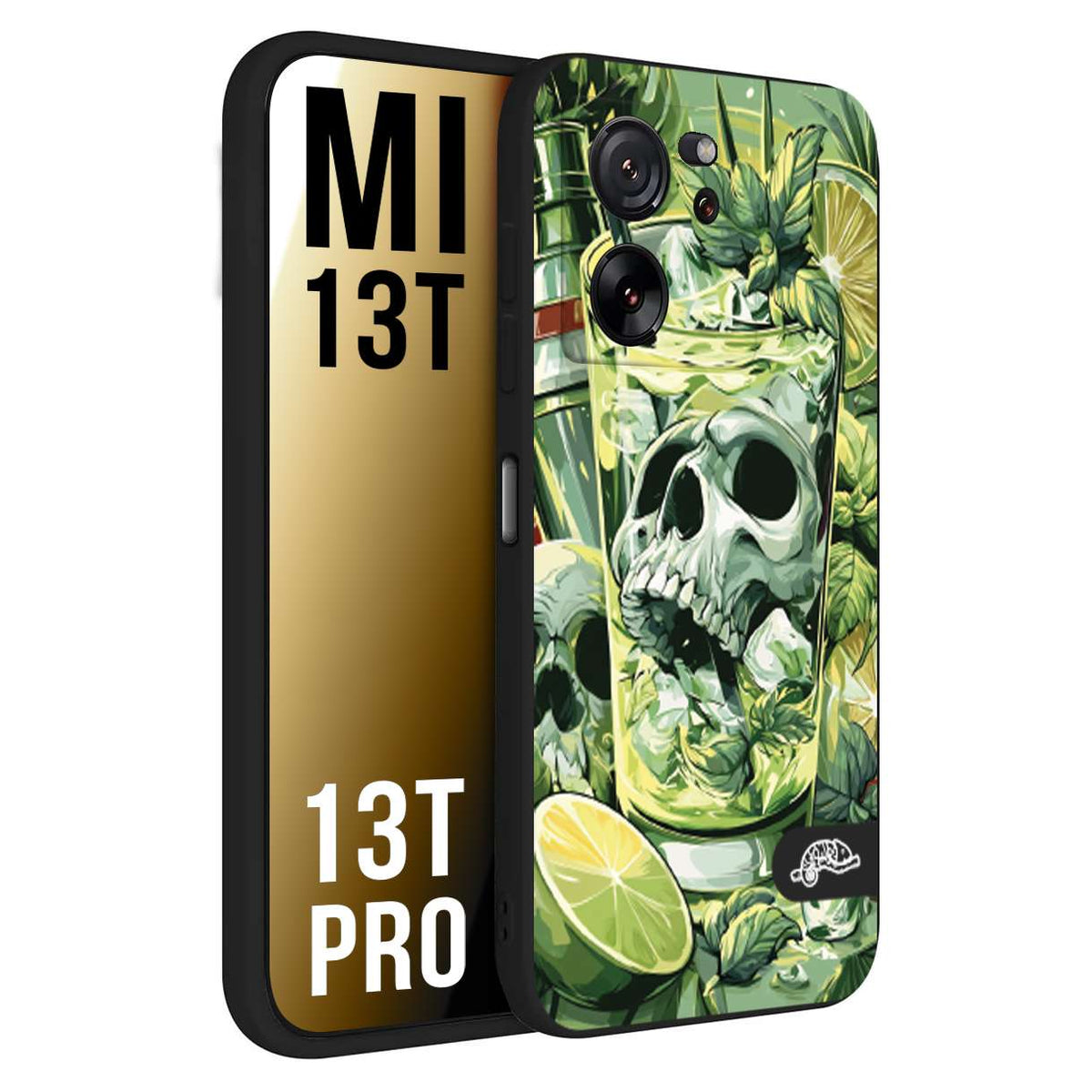 CUSTOMIZZA - Custodia cover nera morbida in tpu compatibile per Xiaomi 13T - 13T PRO Mojito cocktail teschio illustrazione drink lime menta ghiacci tropicale street art
