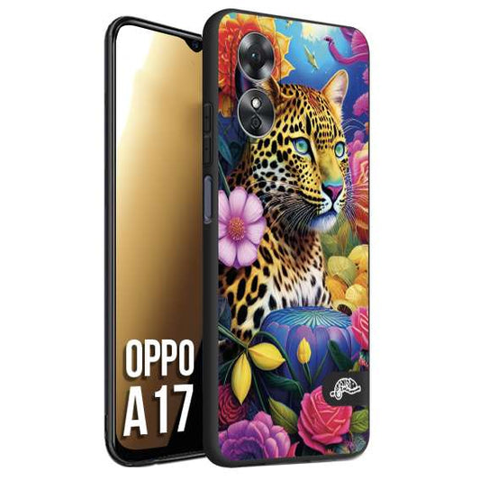 CUSTOMIZZA - Custodia cover nera morbida in tpu compatibile per Oppo A17 astratti donna flower fantasia leopardo ghepardo animali colorati