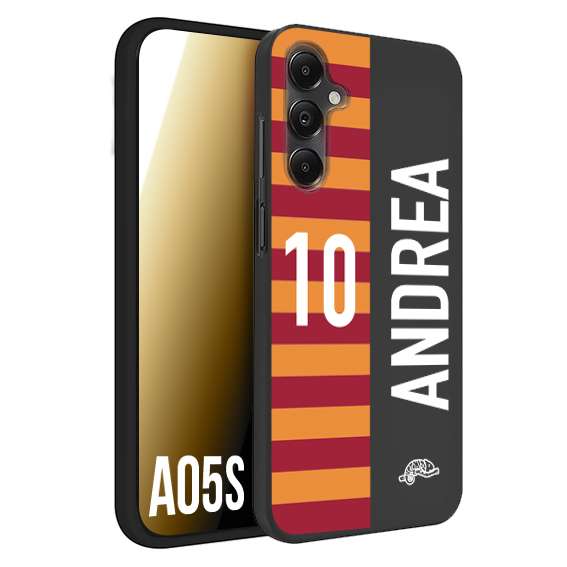 CUSTOMIZZA - Custodia cover nera morbida in tpu compatibile per Samsung A05S personalizzata calcio football nome e numero calciatori giallo rossi