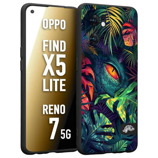 CUSTOMIZZA - Custodia cover nera morbida in tpu compatibile per Oppo Reno 7 - Find X5 LITE animali color giungla tropicale occhio di coccodrillo alligatore disegnato
