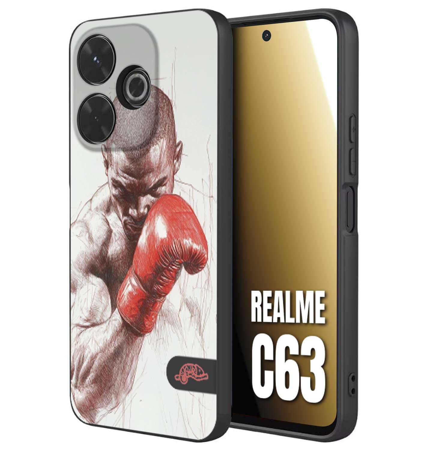 CUSTOMIZZA - Custodia cover nera morbida in tpu compatibile per Realme C63 pugilato pugili disegno tattoo guantoni box sport primo piano