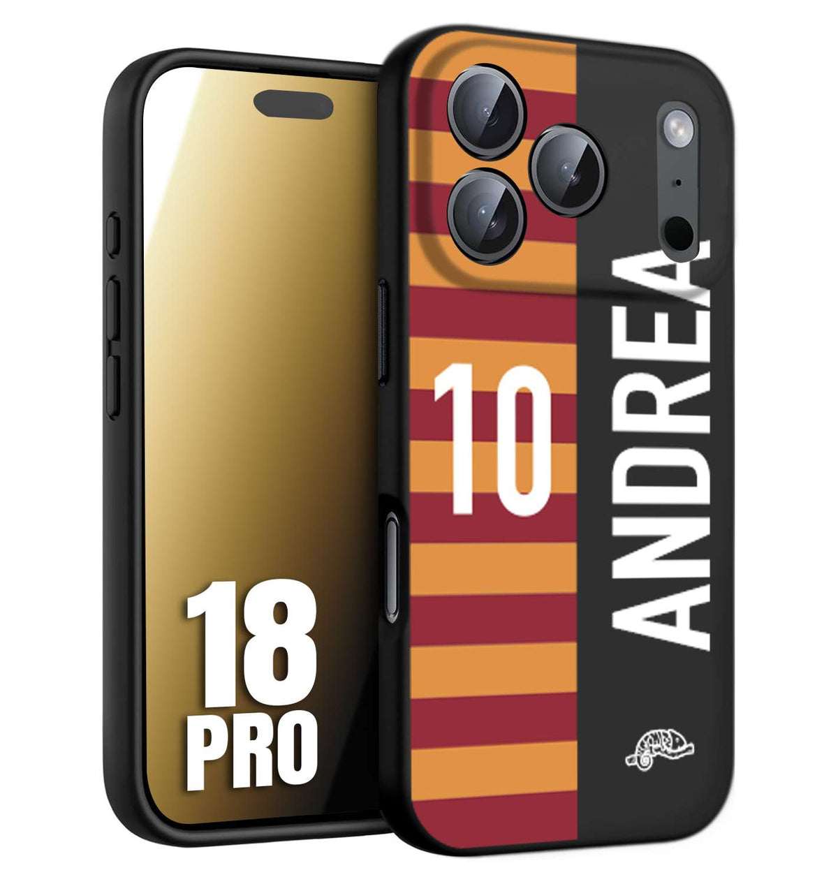 CUSTOMIZZA - Custodia cover nera morbida in tpu compatibile per iPhone 18 PRO personalizzata calcio football nome e numero calciatori giallo rossi