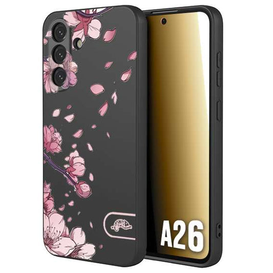 CUSTOMIZZA - Custodia cover nera morbida in tpu compatibile per Samsung A26 giapponese fiori di ciliegio in fiore a rilievo disegnata tattoo
