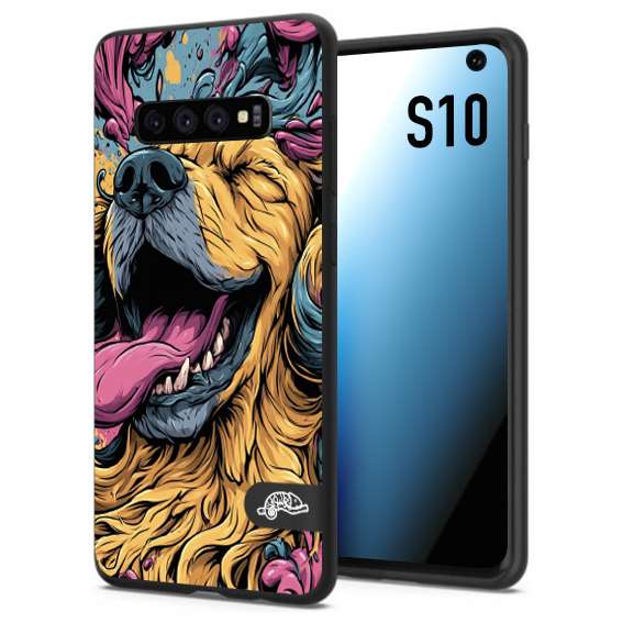 CUSTOMIZZA - Custodia cover nera morbida in tpu compatibile per Samsung S10 Golden Retriever illustrazione cane pop art cane street art cartone animato