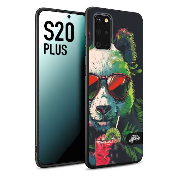 CUSTOMIZZA - Custodia cover nera morbida in tpu compatibile per Samsung S20 PLUS estate disegnata cocktails animali simpatici panda mojito