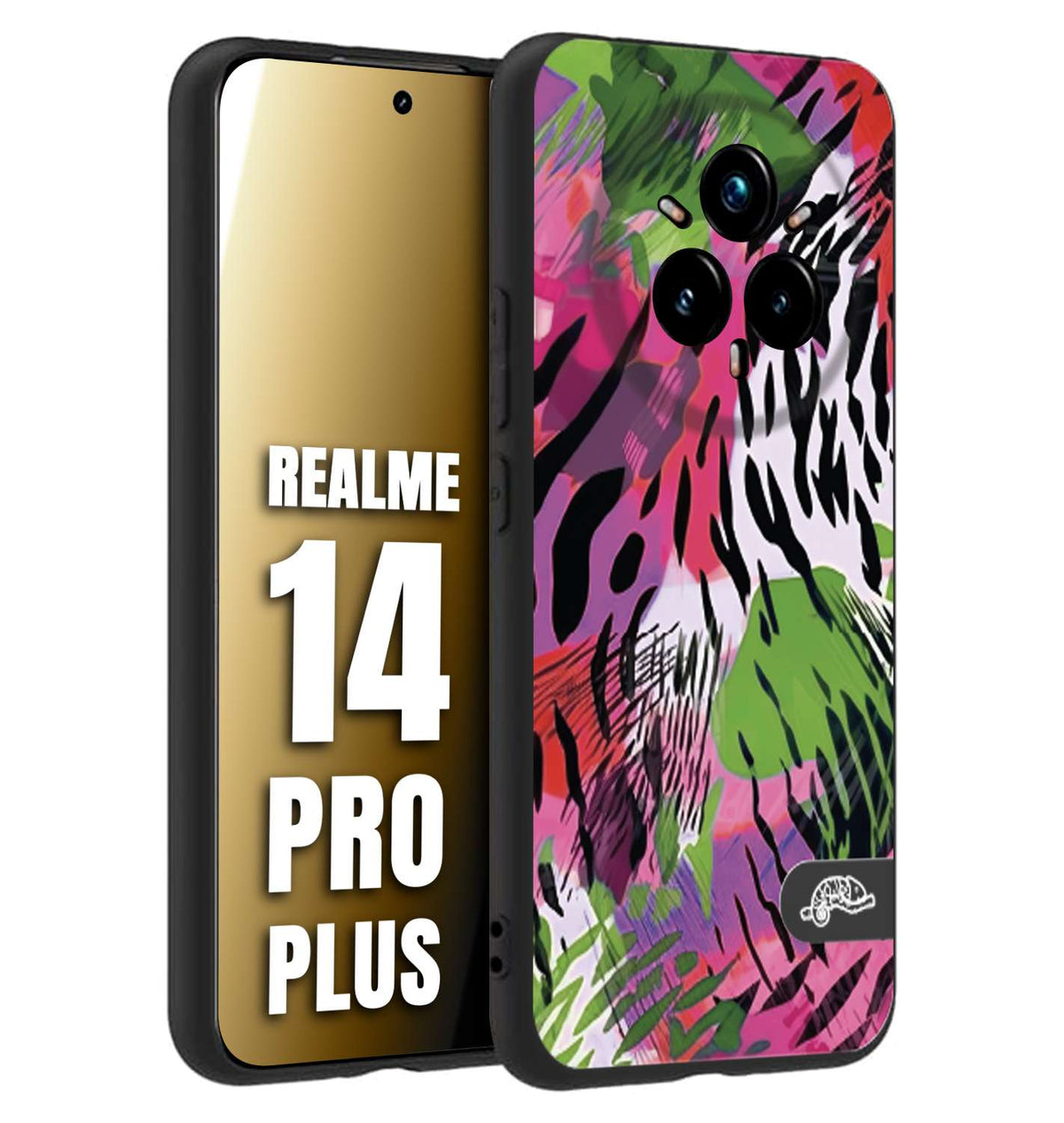 CUSTOMIZZA - Custodia cover nera morbida in tpu compatibile per Realme 14 PRO PLUS leopardato tigrato tiger colorata summer color verde fucsia