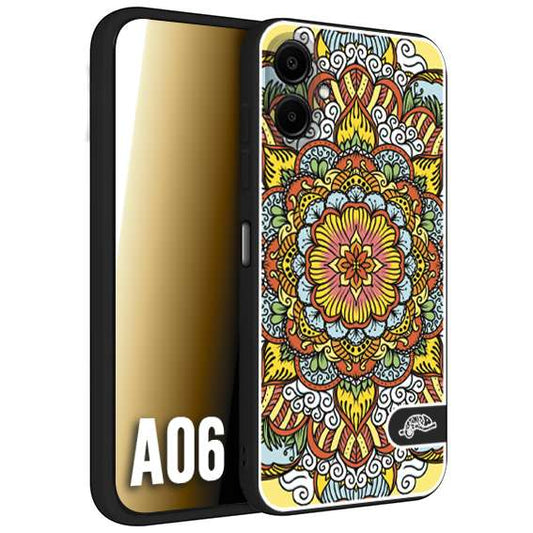 CUSTOMIZZA - Custodia cover nera morbida in tpu compatibile per Samsung A06 mandala colorato fiore nuvole arancione