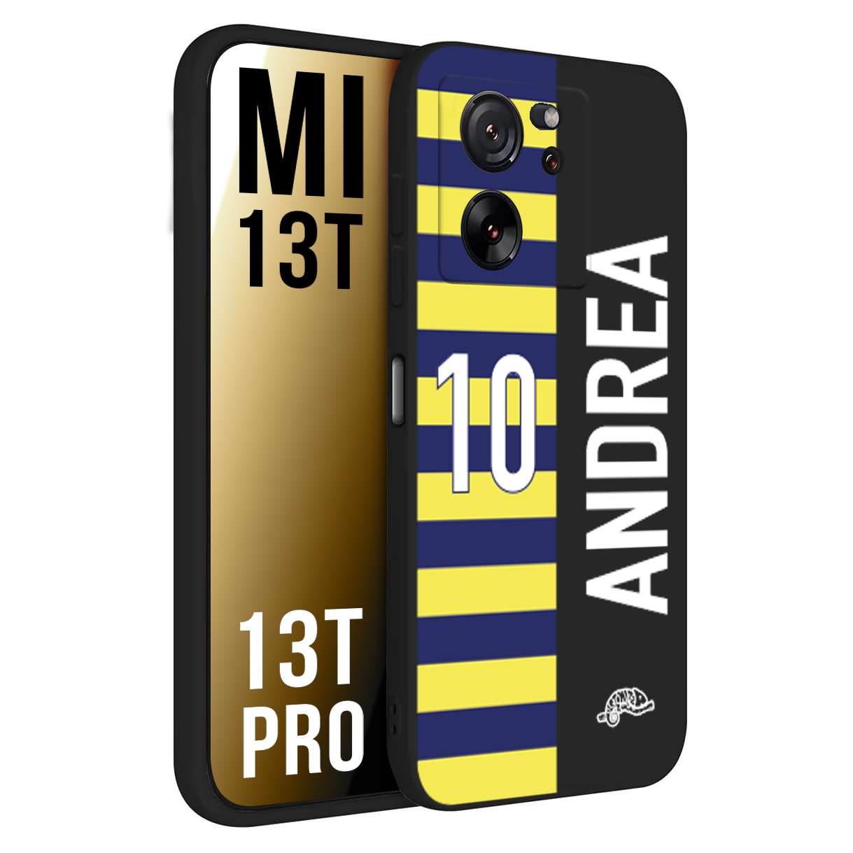 CUSTOMIZZA - Custodia cover nera morbida in tpu compatibile per Xiaomi 13T - 13T PRO personalizzata calcio football nome e numero calciatori giallo blu