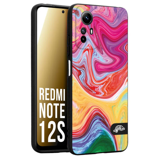 CUSTOMIZZA - Custodia cover nera morbida in tpu compatibile per Xiaomi Redmi Note 12S colorata fantasia vortice marmo onde verde fucsia gialla