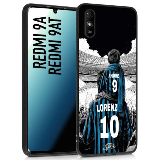 CUSTOMIZZA - Custodia cover nera morbida in tpu compatibile per Xiaomi Redmi 9A - 9AT personalizzata calcio football padre e figlio calciatori nerazzurra