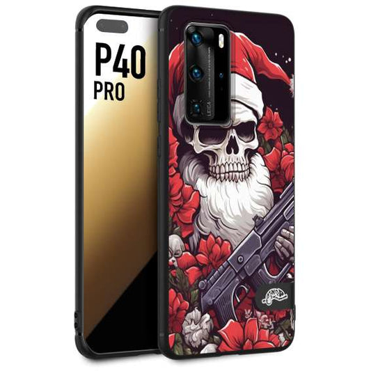 CUSTOMIZZA - Custodia cover nera morbida in tpu compatibile per Huawei P40 PRO teschio natale santa claus fiori tattoo disegnato