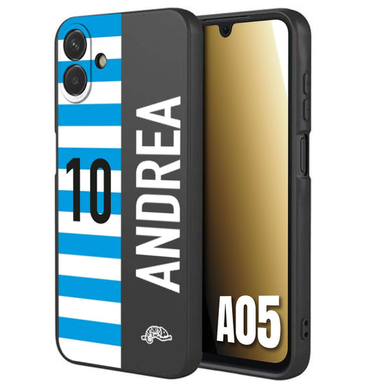 CUSTOMIZZA - Custodia cover nera morbida in tpu compatibile per Samsung A05 personalizzata calcio football nome e numero calciatori biancazzurri