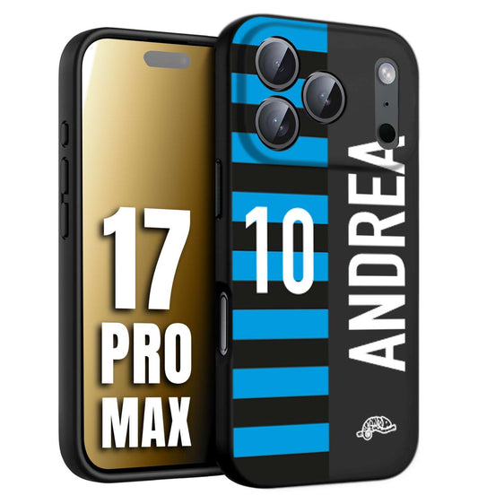 CUSTOMIZZA - Custodia cover nera morbida in tpu compatibile per iPhone 17 PRO MAX personalizzata calcio football nome e numero calciatori nerazzurra