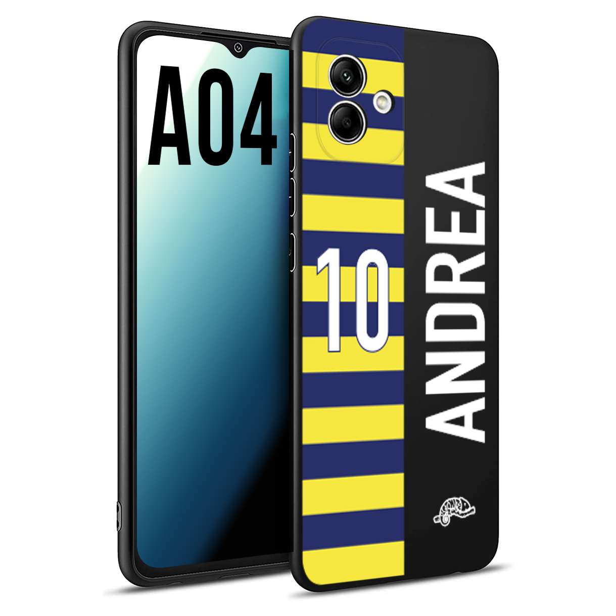 CUSTOMIZZA - Custodia cover nera morbida in tpu compatibile per Samsung A04 personalizzata calcio football nome e numero calciatori giallo blu