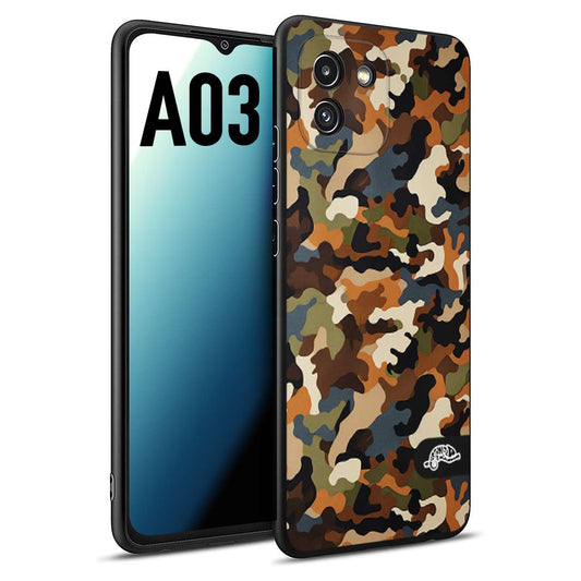 CUSTOMIZZA - Custodia cover nera morbida in tpu compatibile per Samsung A03 camouflage mimetico militare moderno blu marrone beige