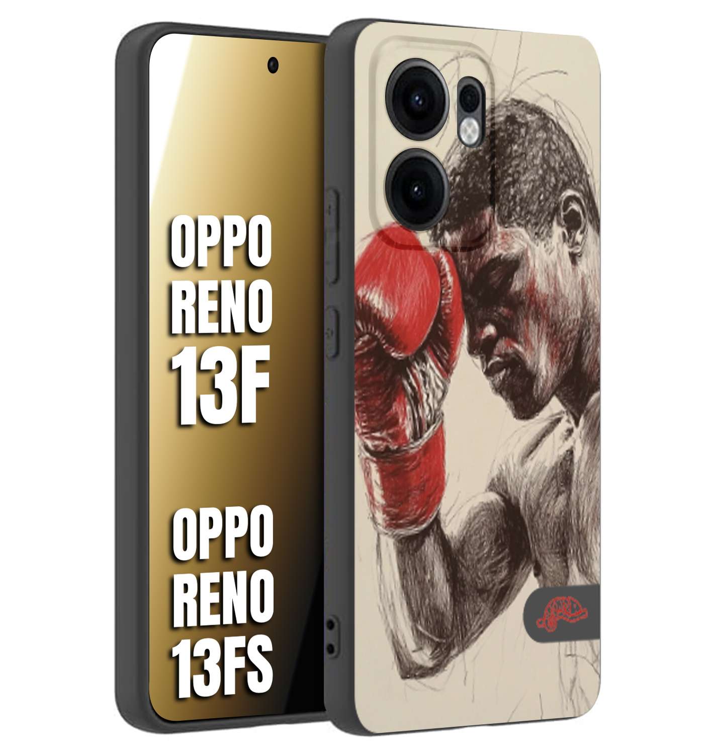 CUSTOMIZZA - Custodia cover nera morbida in tpu compatibile per Oppo Reno 13 F pugilato pugili disegno tattoo guantoni boxer pesi massimi