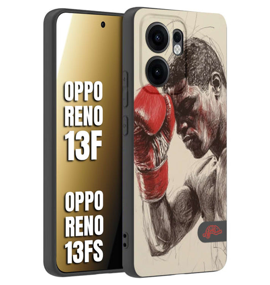 CUSTOMIZZA - Custodia cover nera morbida in tpu compatibile per Oppo Reno 13 F pugilato pugili disegno tattoo guantoni boxer pesi massimi