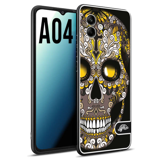 CUSTOMIZZA - Custodia cover nera morbida in tpu compatibile per Samsung A04 teschio messicano Mexican skull nero giallo