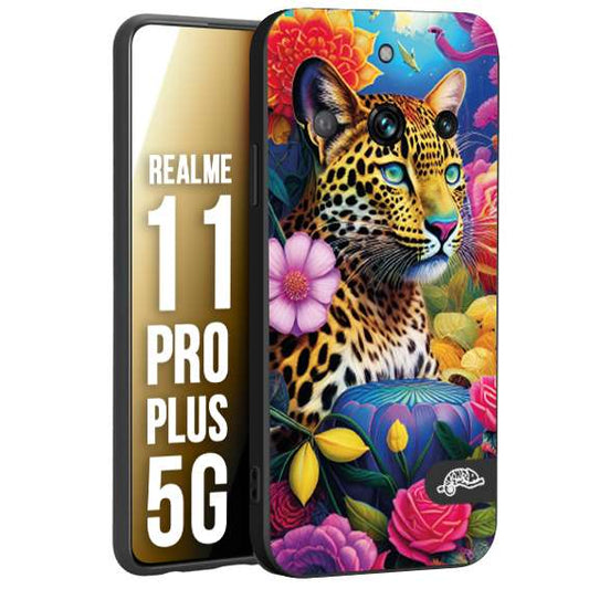CUSTOMIZZA - Custodia cover nera morbida in tpu compatibile per Oppo Realme 11 PRO PLUS 5G astratti donna flower fantasia leopardo ghepardo animali colorati