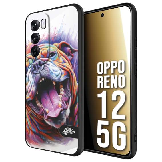 CUSTOMIZZA - Custodia cover nera morbida in tpu compatibile per Oppo Reno 12 5G animali color bulldog cane dog colori vibranti disegnato schizzo