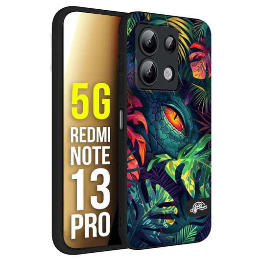 CUSTOMIZZA - Custodia cover nera morbida in tpu compatibile per Xiaomi Redmi Note 13 PRO 5G animali color giungla tropicale occhio di coccodrillo alligatore disegnato