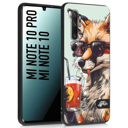 CUSTOMIZZA - Custodia cover nera morbida in tpu compatibile per Xiaomi Mi Note 10 - Mi Note 10 Pro estate disegnata cocktails animali simpatici fox volpe negroni
