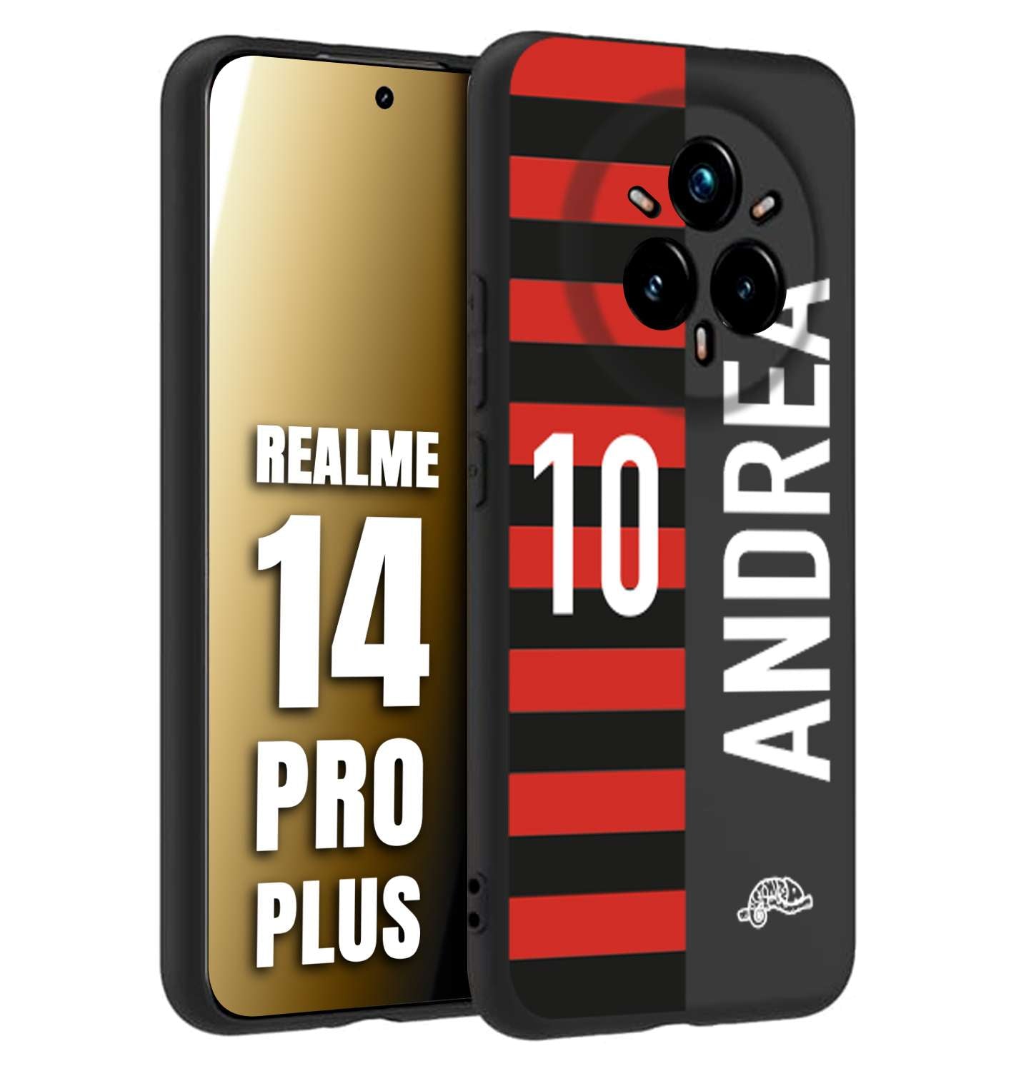 CUSTOMIZZA - Custodia cover nera morbida in tpu compatibile per Realme 14 PRO PLUS personalizzata calcio football nome e numero calciatori rossonera